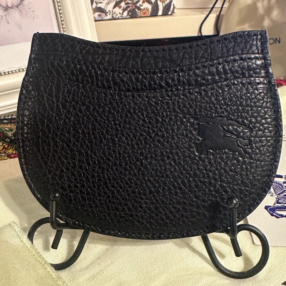 Burberry rocking horse black leather card case with dust bag. NWT